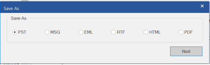 Select PST or the desired file format